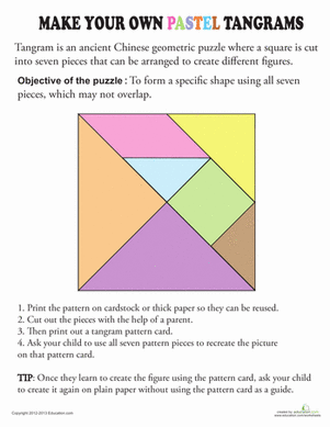 Tangram template pastel colors worksheet education tangram kindergarten worksheets printable math activities elementary