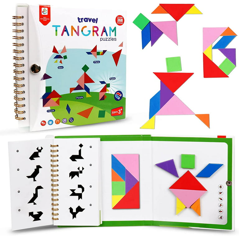 Travel tangram puzzlemagnetic puzzle book game road trip game jigsaw shapes dissection stem games