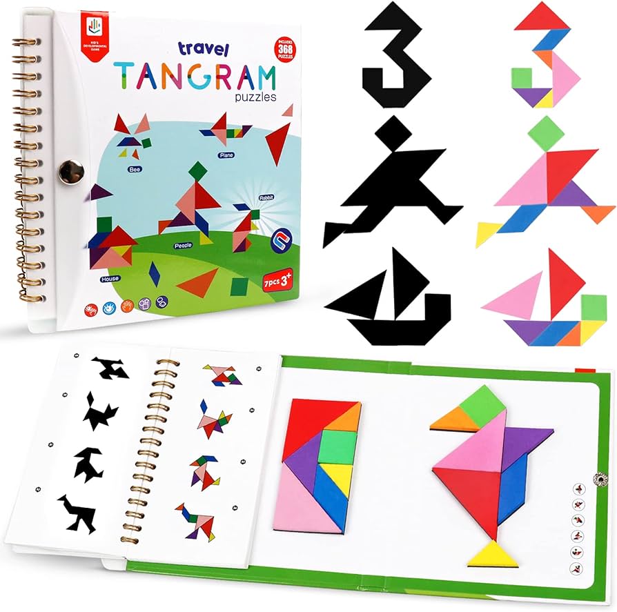 Travel tangram puzzle car game magnetic pattern blocks road airplane trip essentials activities montessori educational toys brain teasers book for age