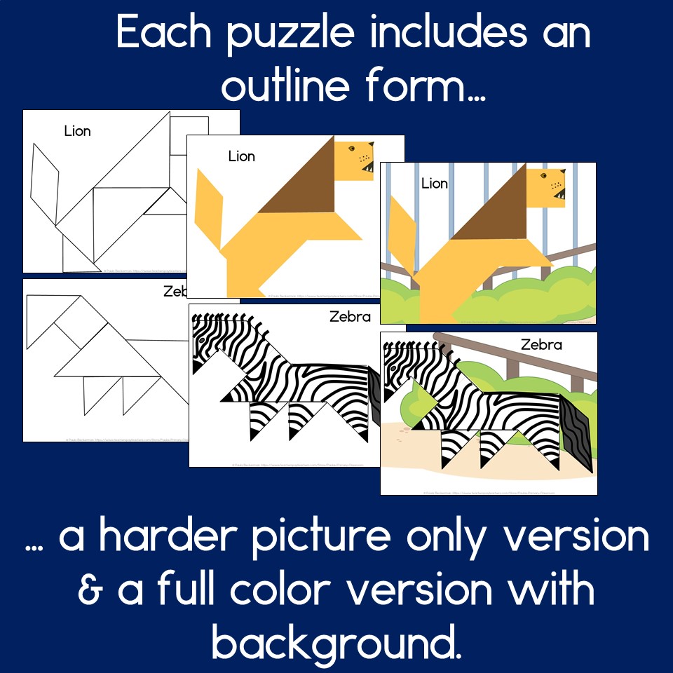 Zoo animal tangram puzzles d shapes math center made by teachers