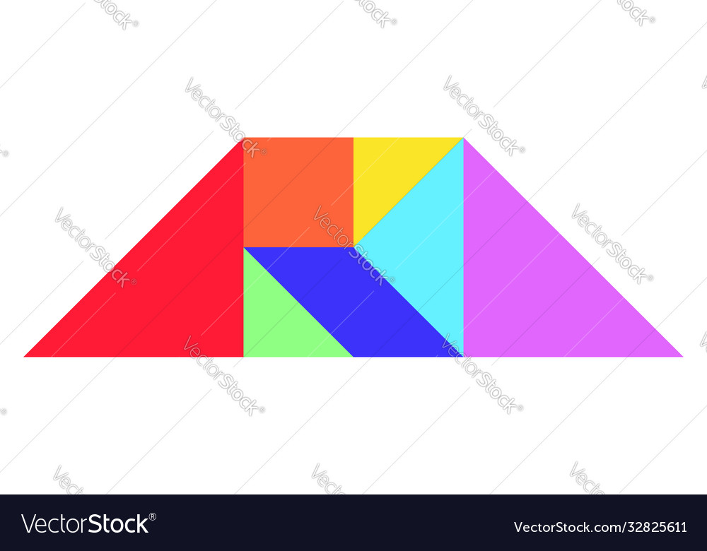 Color tangram puzzle in trapezoid shape on white vector image