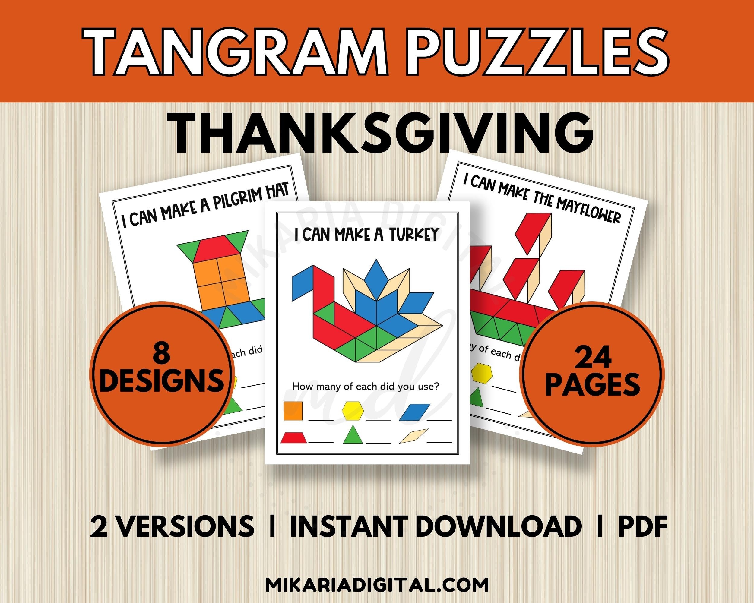 Thanksgiving pattern block mats tangram puzzle cards for kids toddler learning activity quiet time book shape matching activity