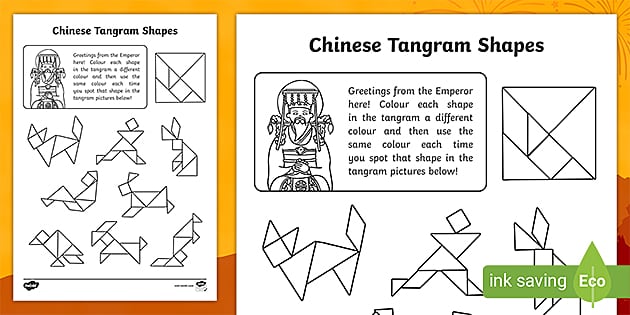 Colour the tangram shapes pictures worksheet teacher made