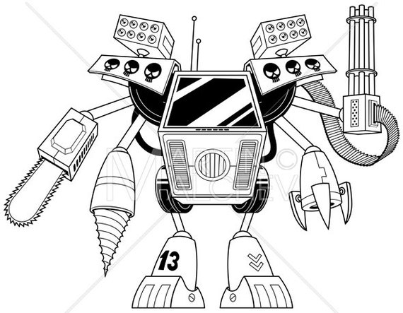 Killer robot line art vector illustration robot giant transformer android fiction sci