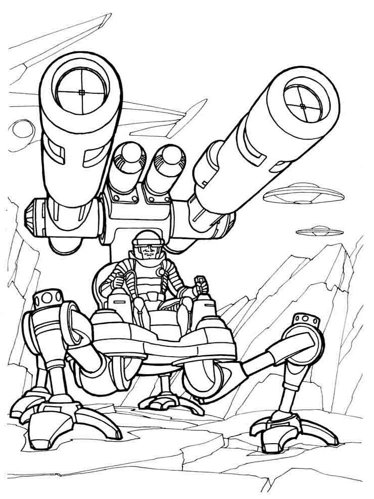 Drawing of a giant robot with cannons coloring page