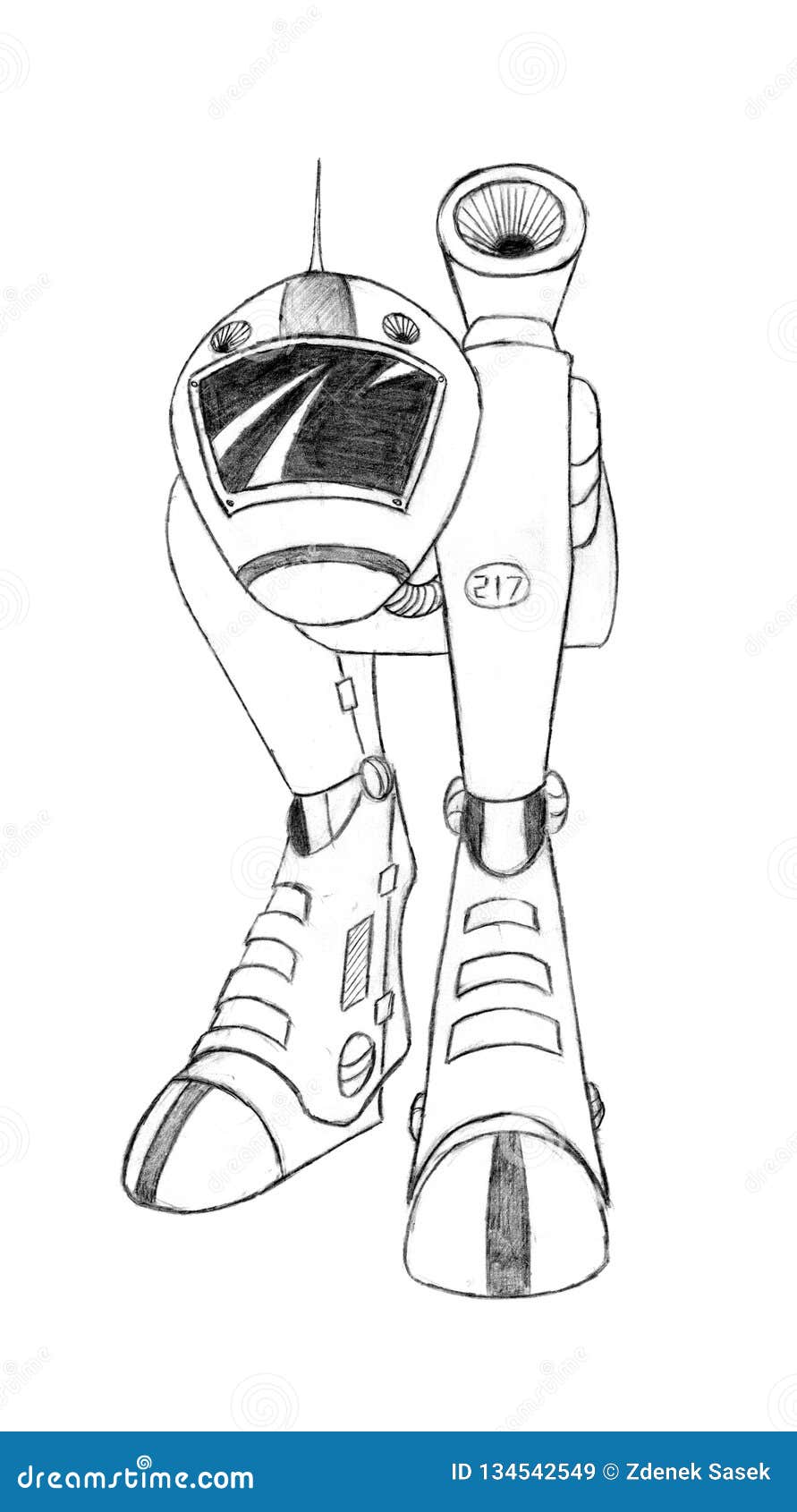 Black pencil concept art drawing of sci