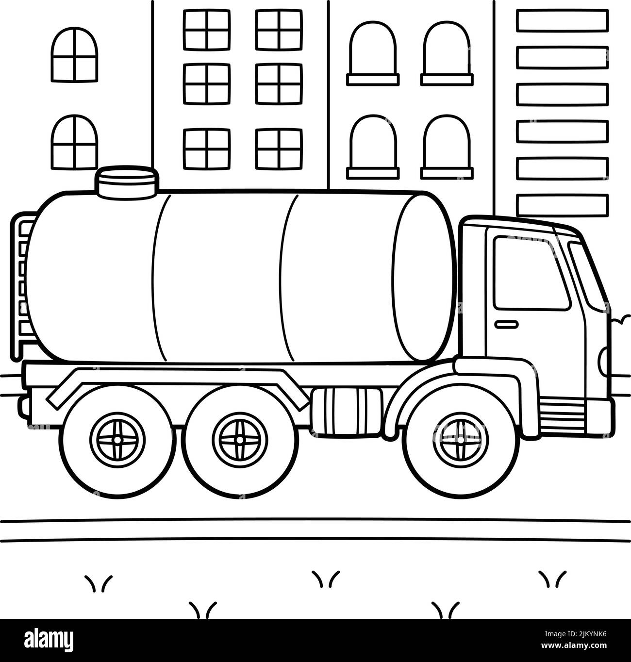 Water truck vehicle coloring page for kids stock vector image art