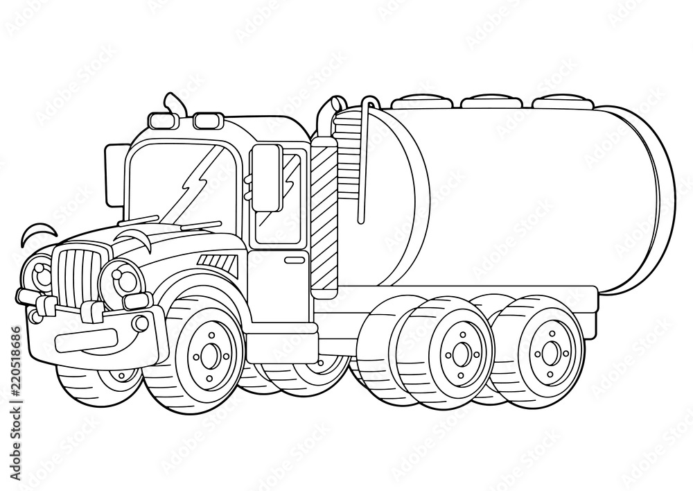 Cartoon happy cargo truck with tank