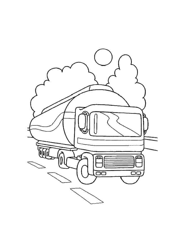 Tanker truck on road coloring page