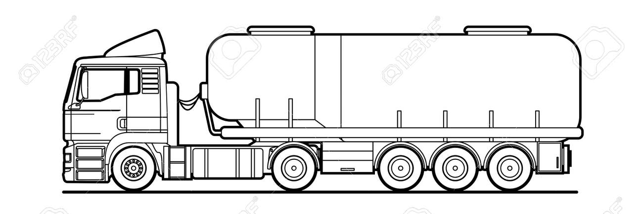 Vector contour outline tank truck side view truck semitrailer tank oil fuel tanker freight liquid transportation for coloring book page royalty free svg cliparts vectors and stock illustration image