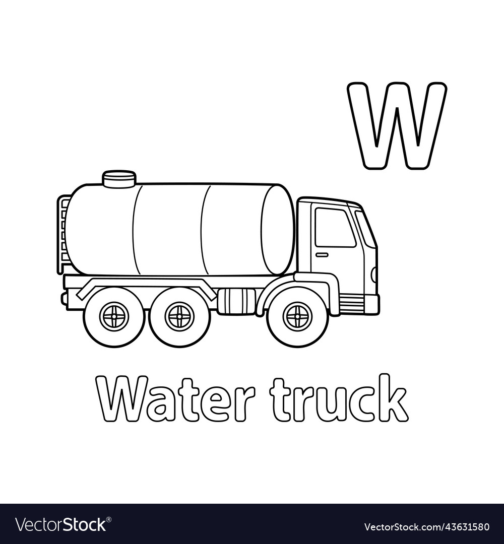 Water truck alphabet abc coloring page w vector image