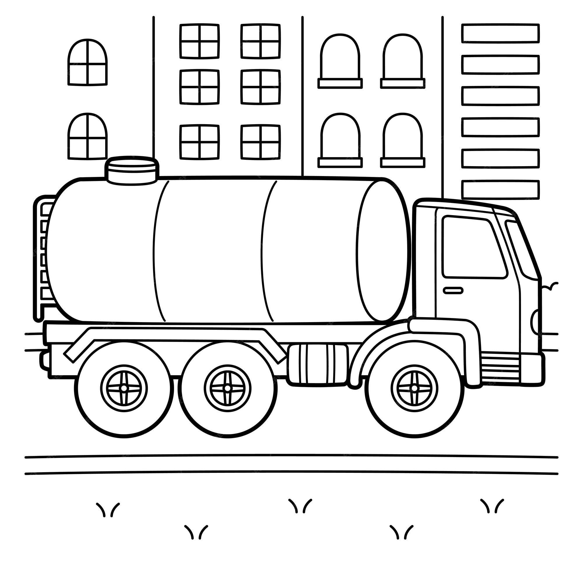 Premium vector water truck vehicle coloring page for kids
