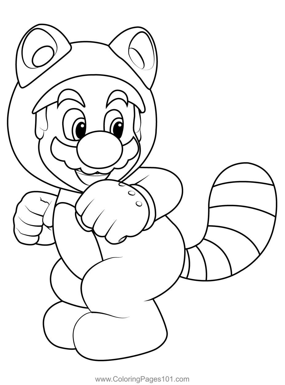 Tanooki mario mario kart coloring page for kids