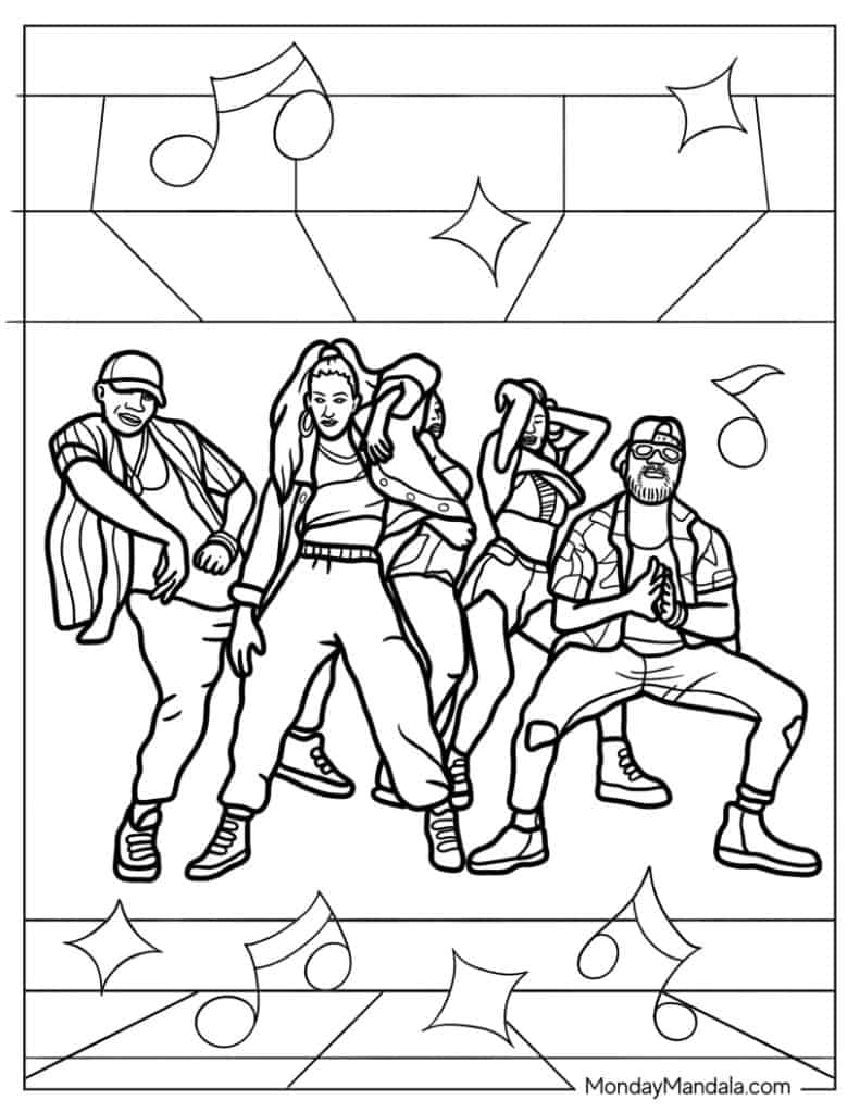 Dancing coloring pages free pdf printables