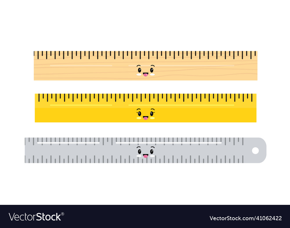 Cute ruler measure instrument kawaii emoji set vector image