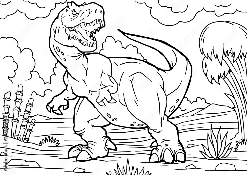 Cartoon tyrannosaurus coloring book vector