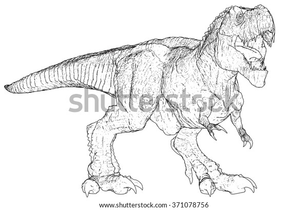 Tyrannosaurus rex line drawing coloring books stock illustration