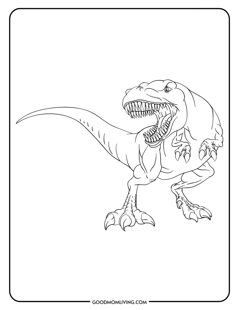 T rex coloring page printables free for kids