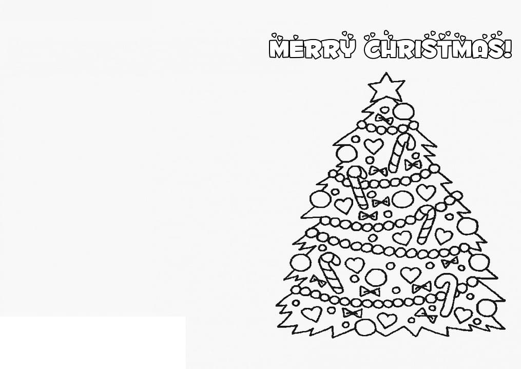 Christmas card with christmas tree coloring page
