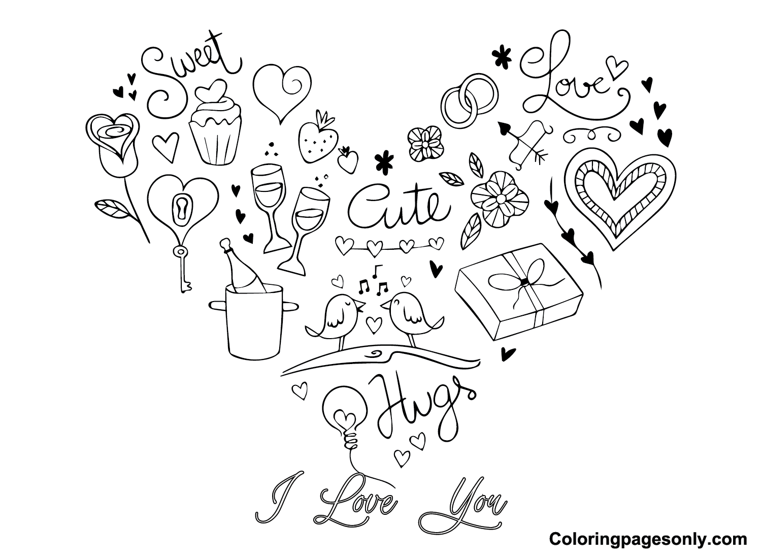 Valentines day card coloring page