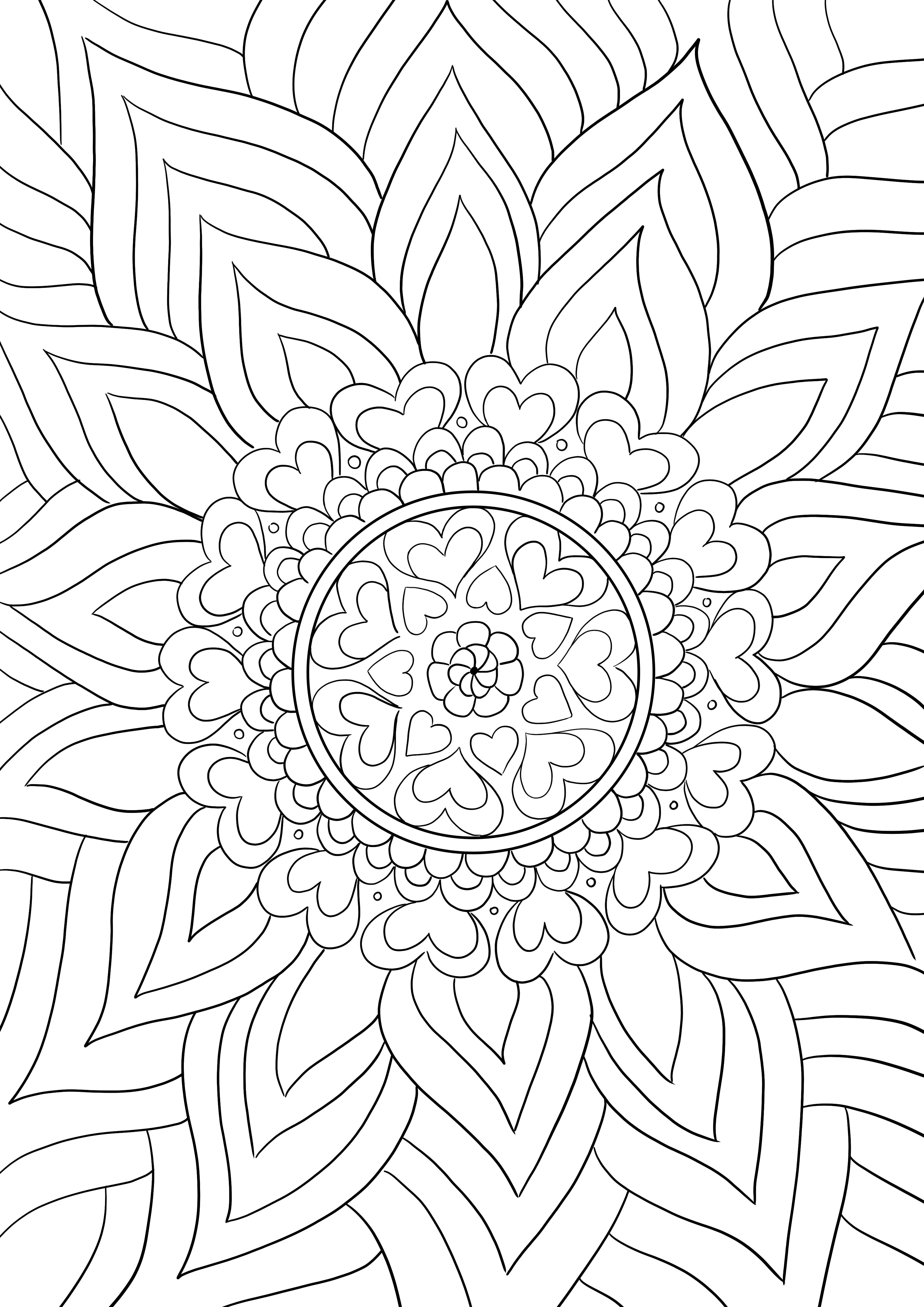 Dibujo de tarjeta de san valentãn con mandala floral para colorear para imprimir gratis