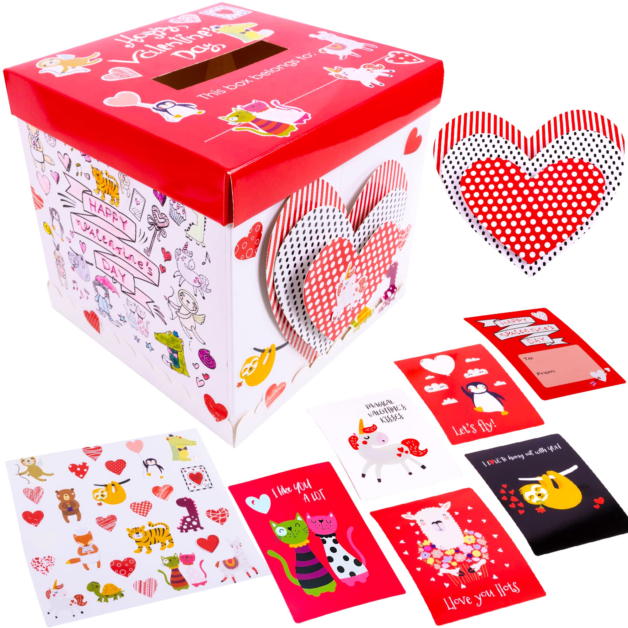 Hapinest tarjetas del dãa de san valentãn para niãos con buzãn de bricolaje para intercambio en el aula caja de tarjetas san valentãn corazones de papel para