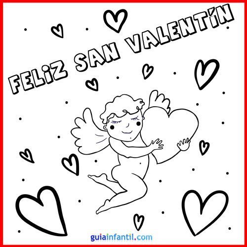 Dibujo de angelito y corazones tarjeta de san valentãn