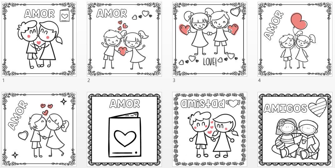 Tarjetas para colorear dia del amor y la amistad