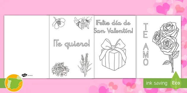 Tarjetas de san valentãn para colorear