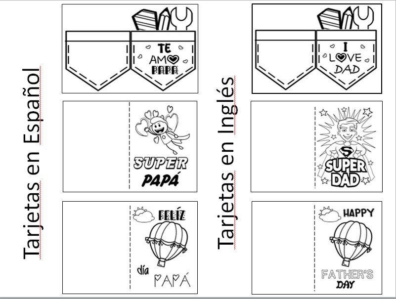 Tarjetas para colorear dãa del padre en espaãol e inglãs