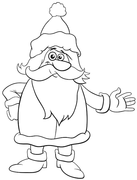 Premium vector cartoon santa claus on christmas time coloring page