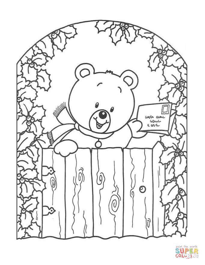 Dibujo de oso de peluche con tarjeta navideãa para colorear dibujos para colorear imprimir gratis