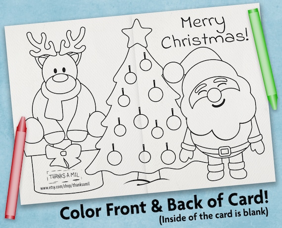 Cute santa coloring christmas card printable card with envelope christmas coloring page