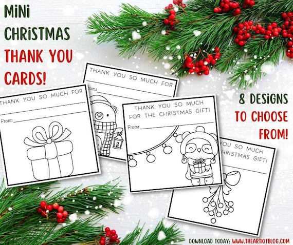 Mini christmas thank you cards christmas printables pdf download black and white coloring pages easy thank you cards to print at home