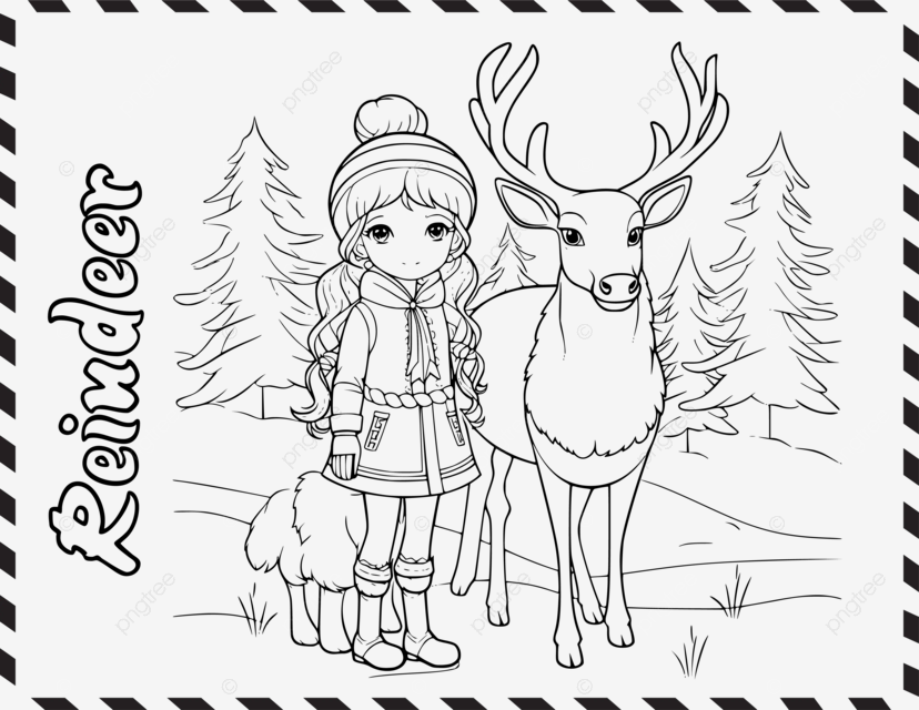 Dibujos navideãos para colorear de niãa y renos para niãos vector png dibujos dibujos para colorear