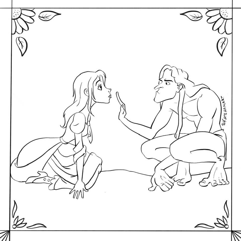 Tarzan and jane inspired free printable coloring sheet