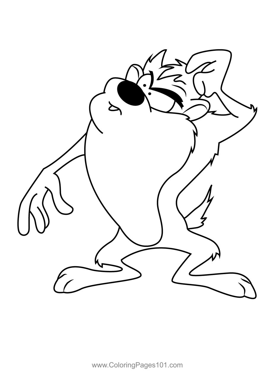 Taz devil thinking coloring page for kids