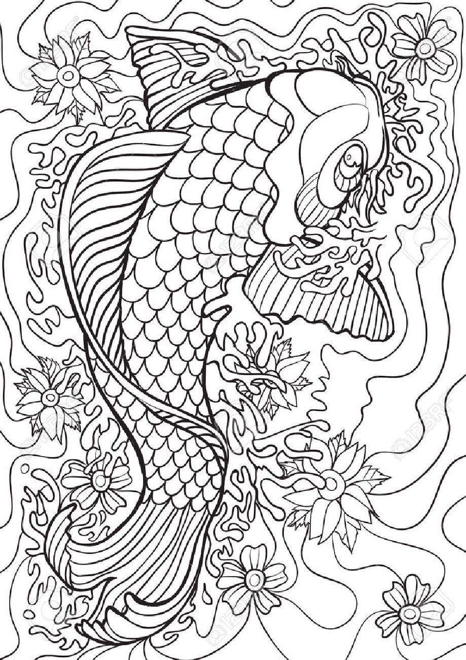 Adult coloring book illustration tattoo set koi illustration royalty free svg cliparts vectors and stock illustration image