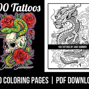 Tattoo coloring pages tattoos adult coloring book by jade summer digital coloring pages printable pdf download