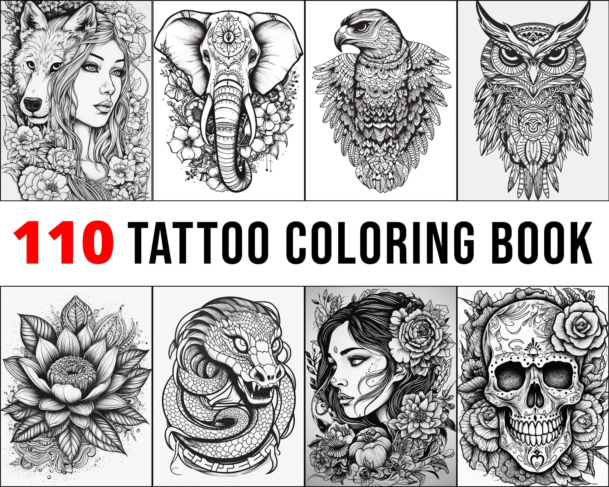 Tattoo coloring book for adult inmates cute digital coloring pages with unique designs pdf printable instant download