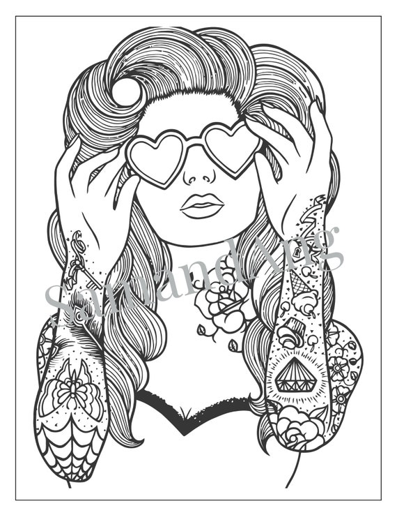 Tattoo coloring book set of pages instant pdf download adult coloring book tattoo coloring pages