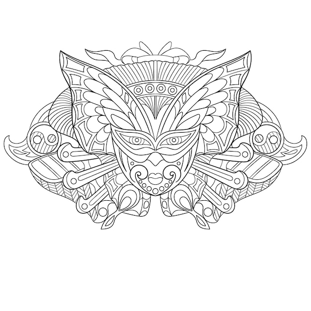 Premium vector butterfly tattoo zentangle colouring illustration line art design for adult coloring book page