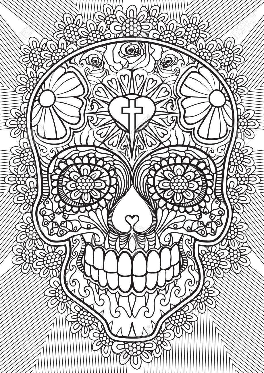 Adult coloring book illustration tattoo set skull illustration royalty free svg cliparts vectors and stock illustration image