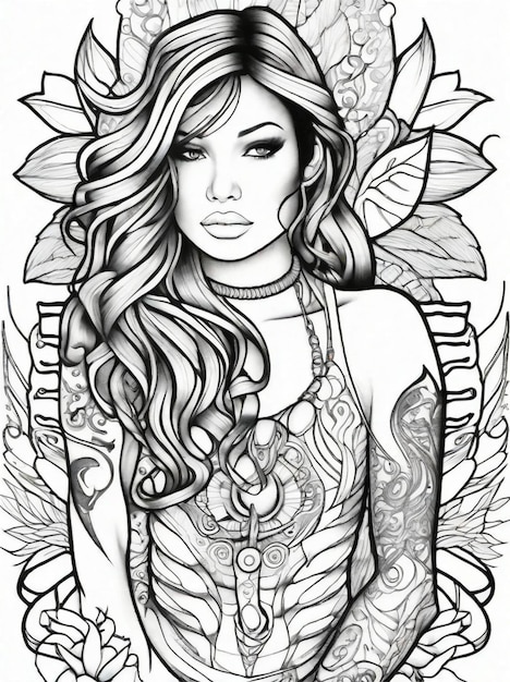 Premium ai image coloring pages for adults tattoos line art