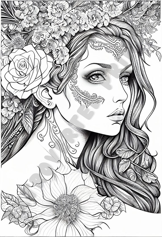 Tattoo goddess coloring page for kids and adults who experience adhd anxiety relaxin meditation instant digital download pdf file instant download