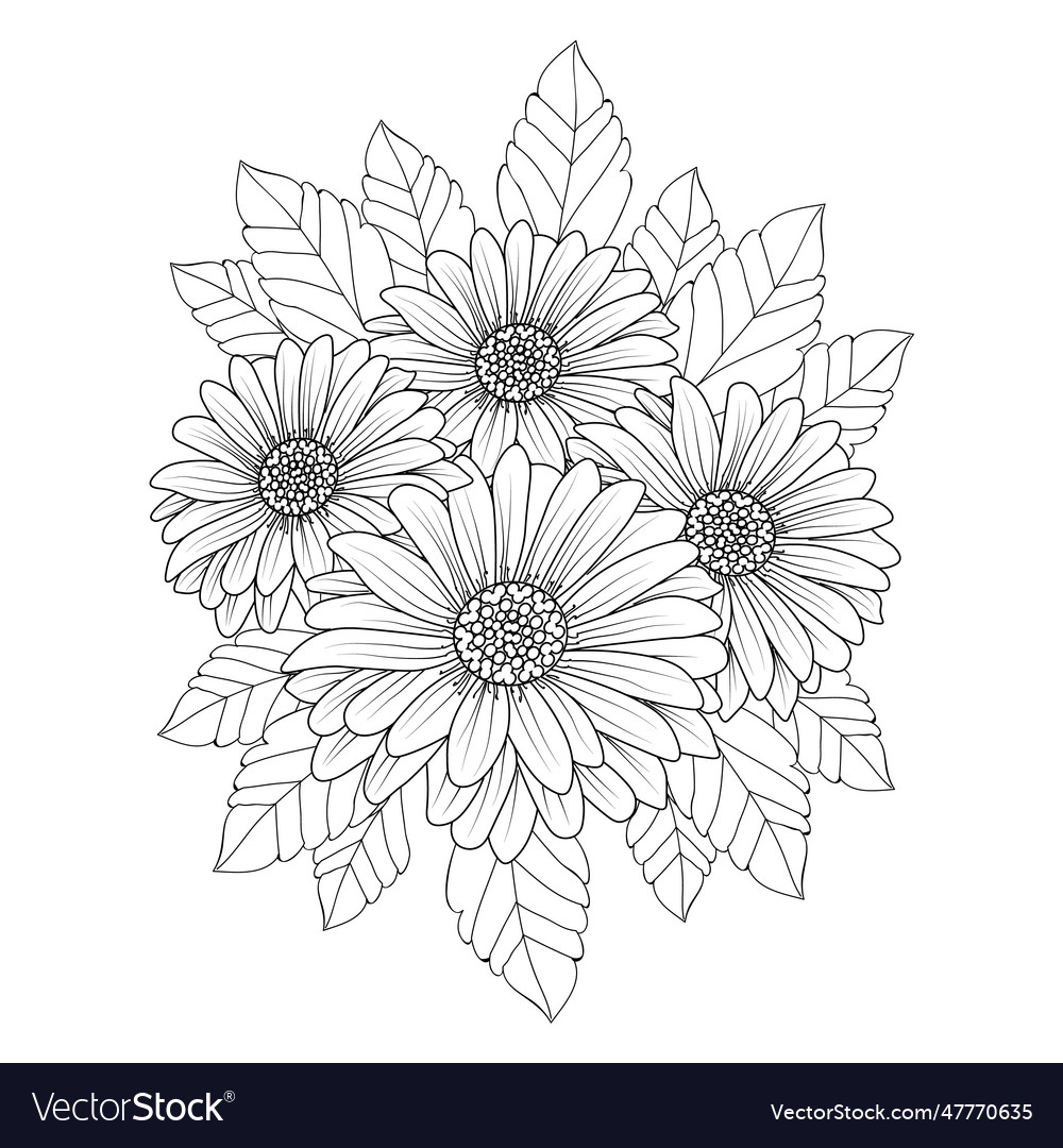 Small sunflower drawing tattoo coloring page vector image