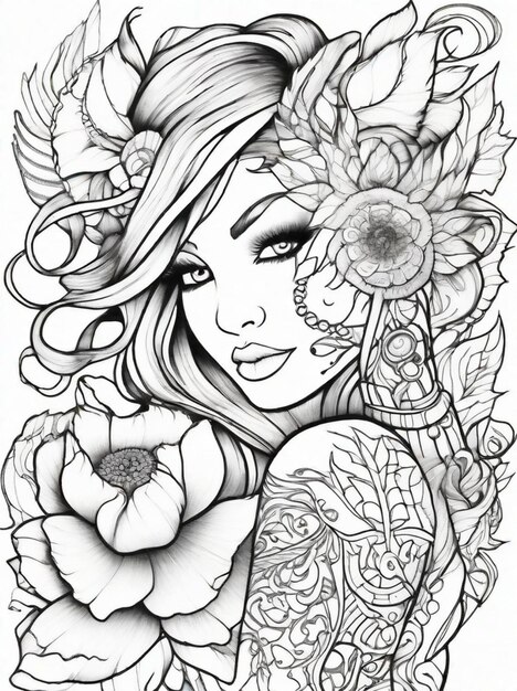 Premium ai image coloring pages for adults tattoos line art