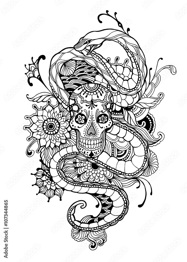 Skull and snake