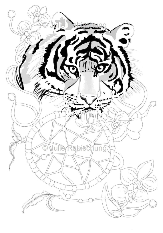 Tiger coloring pagedreamcatcher coloring pageprintable tattoo designprintable tiger coloring pageadult coloring bookcoloring supply