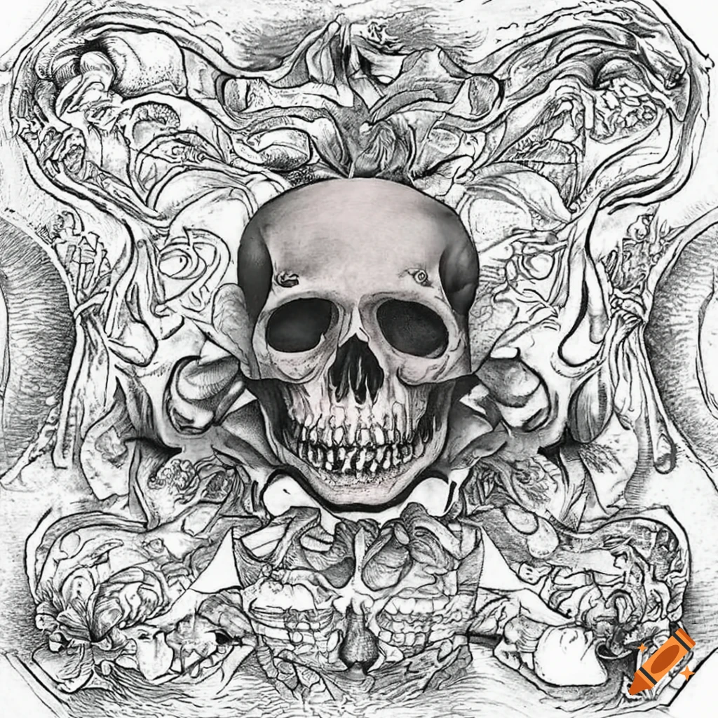 Lineart skull tattoo design on